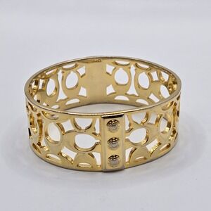 Coach Bangle Bracelet Women Gold‎ Signature C Cutout Openwork Triple Stud